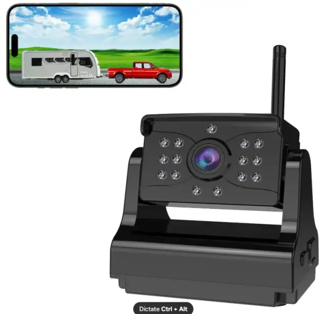 Magnetic rechargeable backup camera with a phone showing a trailer view