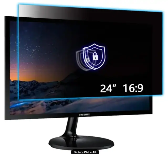 Privacy filter positioned over a 24-inch widescreen monitor